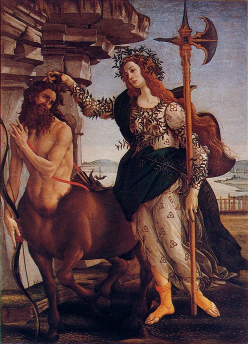 Boticelli's painting of Athena overcoming the satyr--civilization triumphant over barbarism