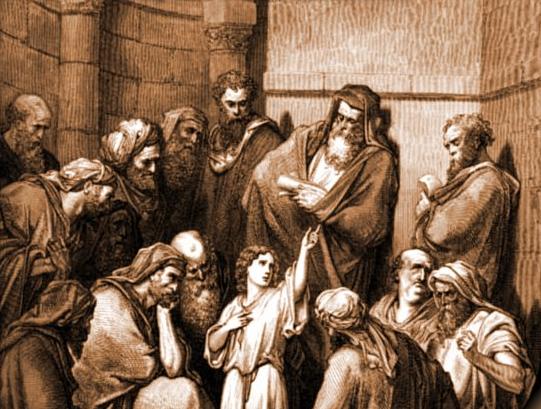 Jesus as a young man speaking with the Elders in the Jerusalem Temple